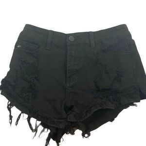 Kancan Womens Jean Shorts Black Stretch Low Rise